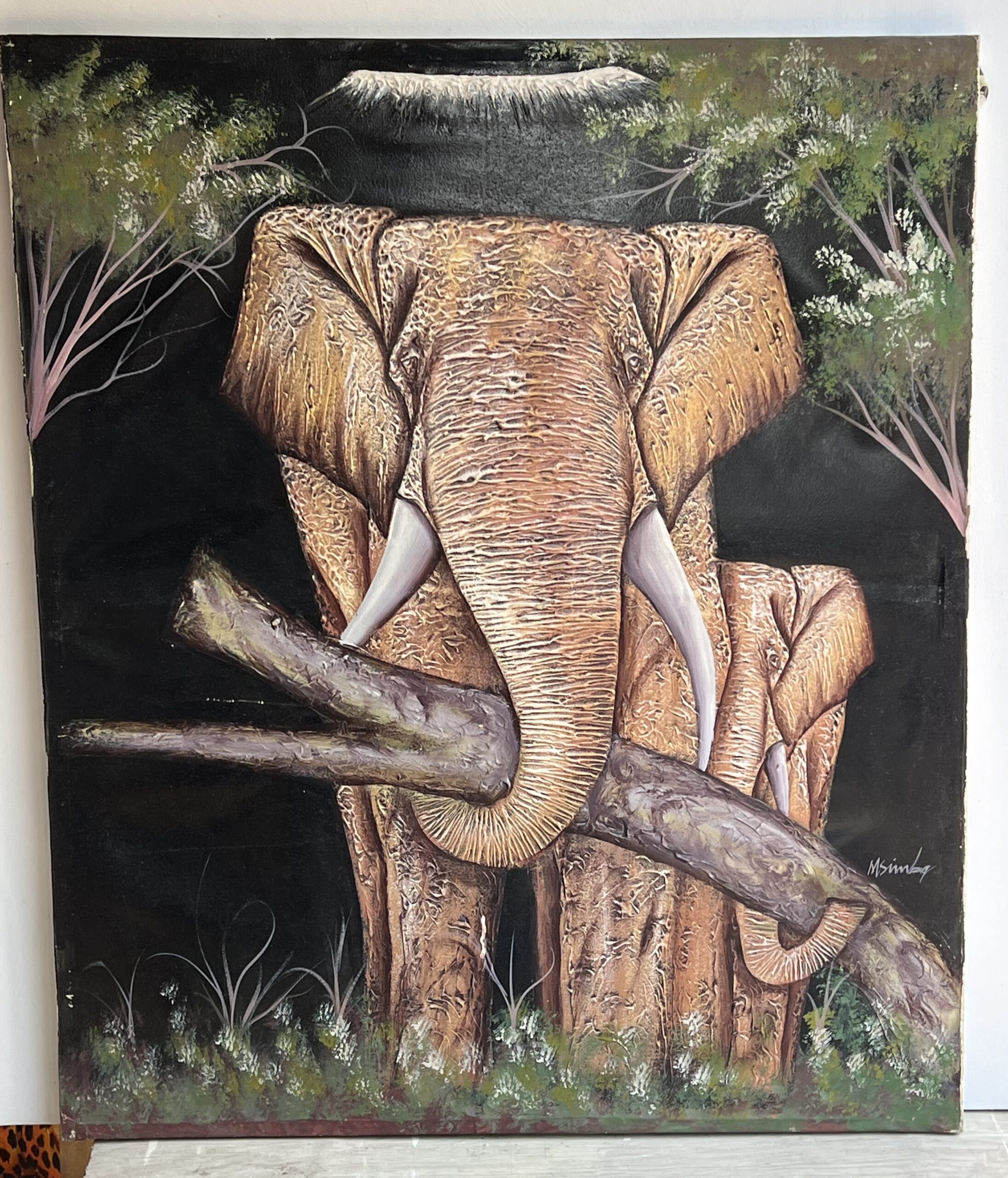 A Fine Artwork Of An Elephant And Her Offspring Painting, African Art Wall Decor