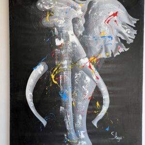 Exquisite Vibrant Colors On Grey Elephant Painting ,African Art Canvas Wall Decor