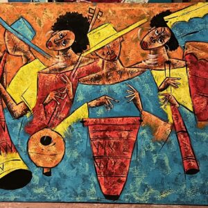 Modern Abstract, Surreal Colored Faces People Portrait Colorful Pattern Playing Music Instrument