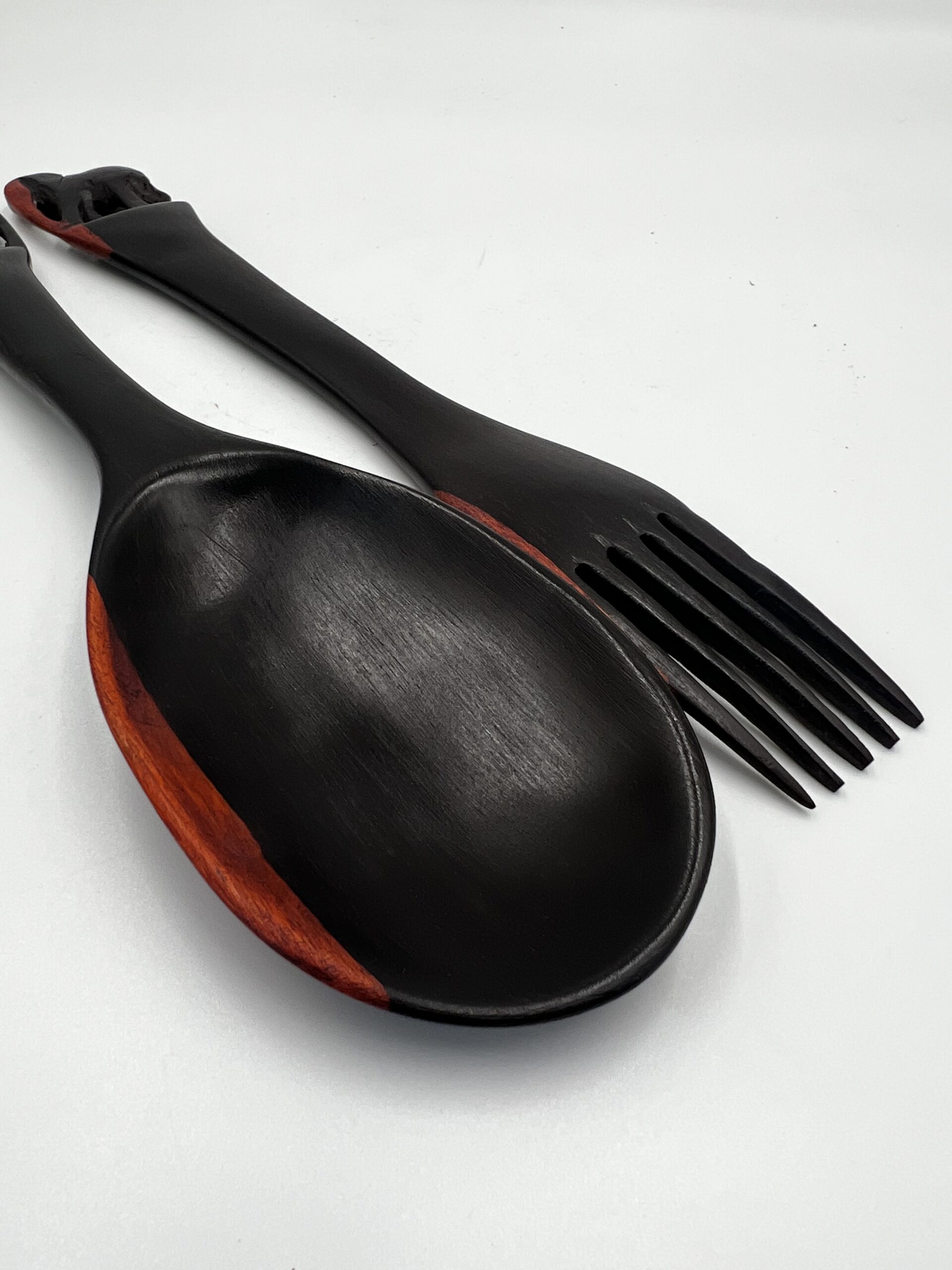 Abstract Hand Carved Rosewood Salad spoons, Impressive African Art