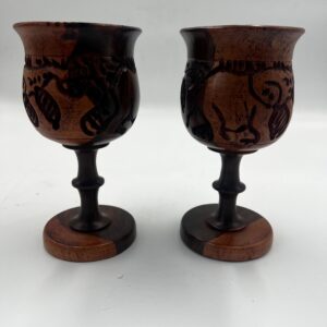 African Vintage Hand Carved Rosewood Wine Glass, Unique Art