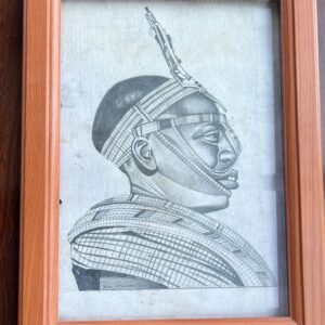 African Art, Black And White Maasai Worrior Pencil Drawing