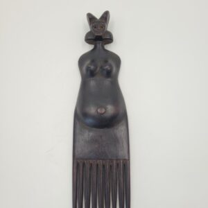 Makonde Fertility Figure Wooden Comb, Antique African Art