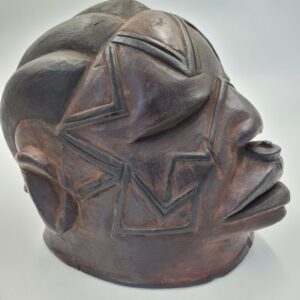 African Hand Carved Makonde Lipiko Helmet With Lip Plug, Fine Art
