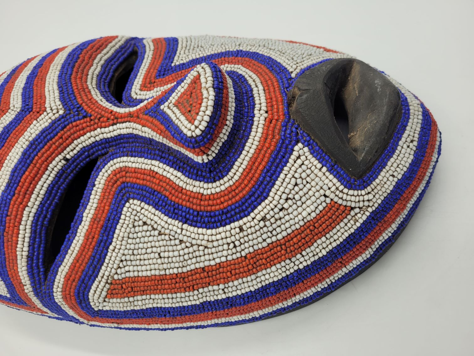 African Artwork, Hand Carved Beaded Luba Traditional Mask - Image 6