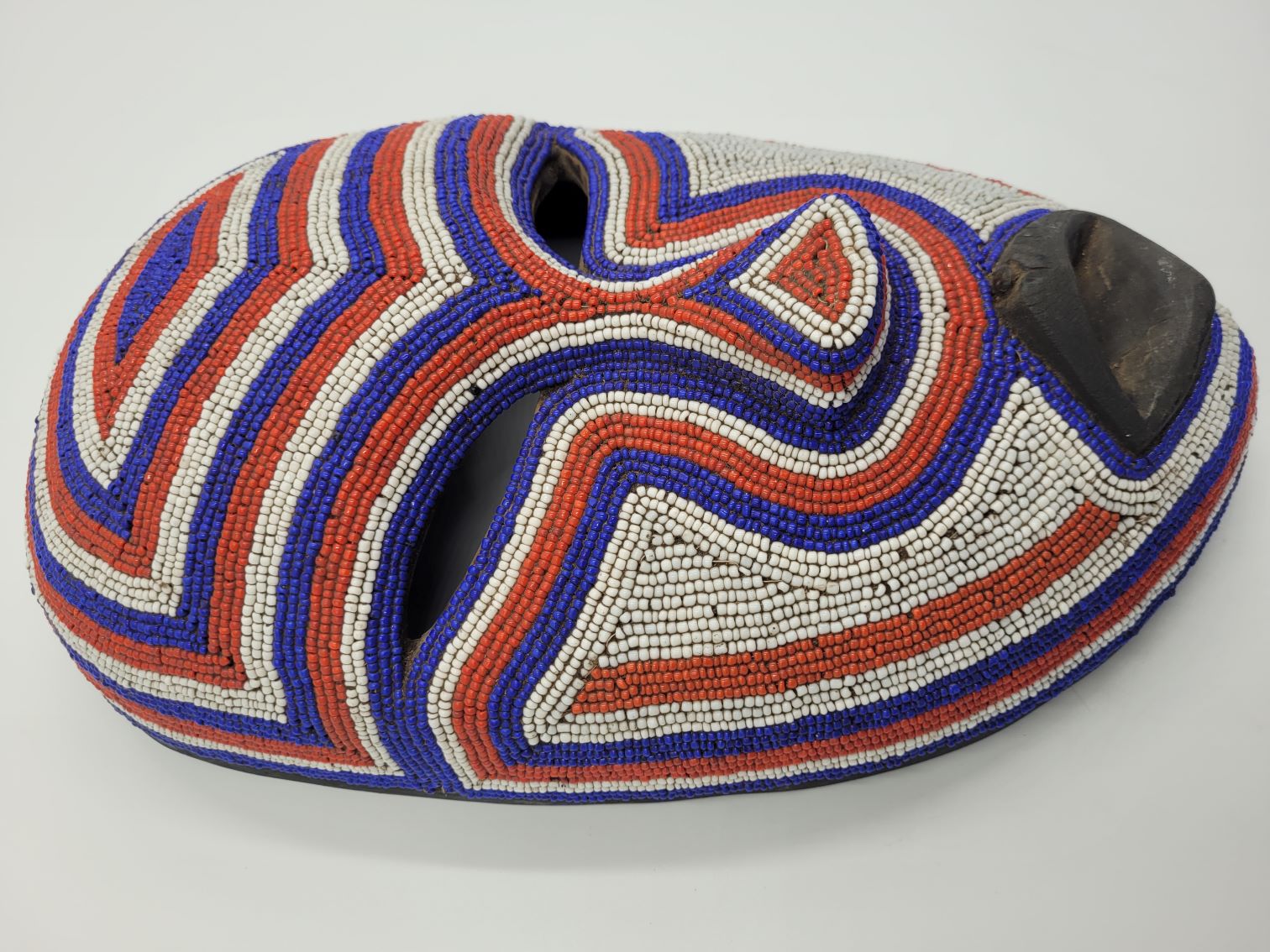 African Artwork, Hand Carved Beaded Luba Traditional Mask - Image 9