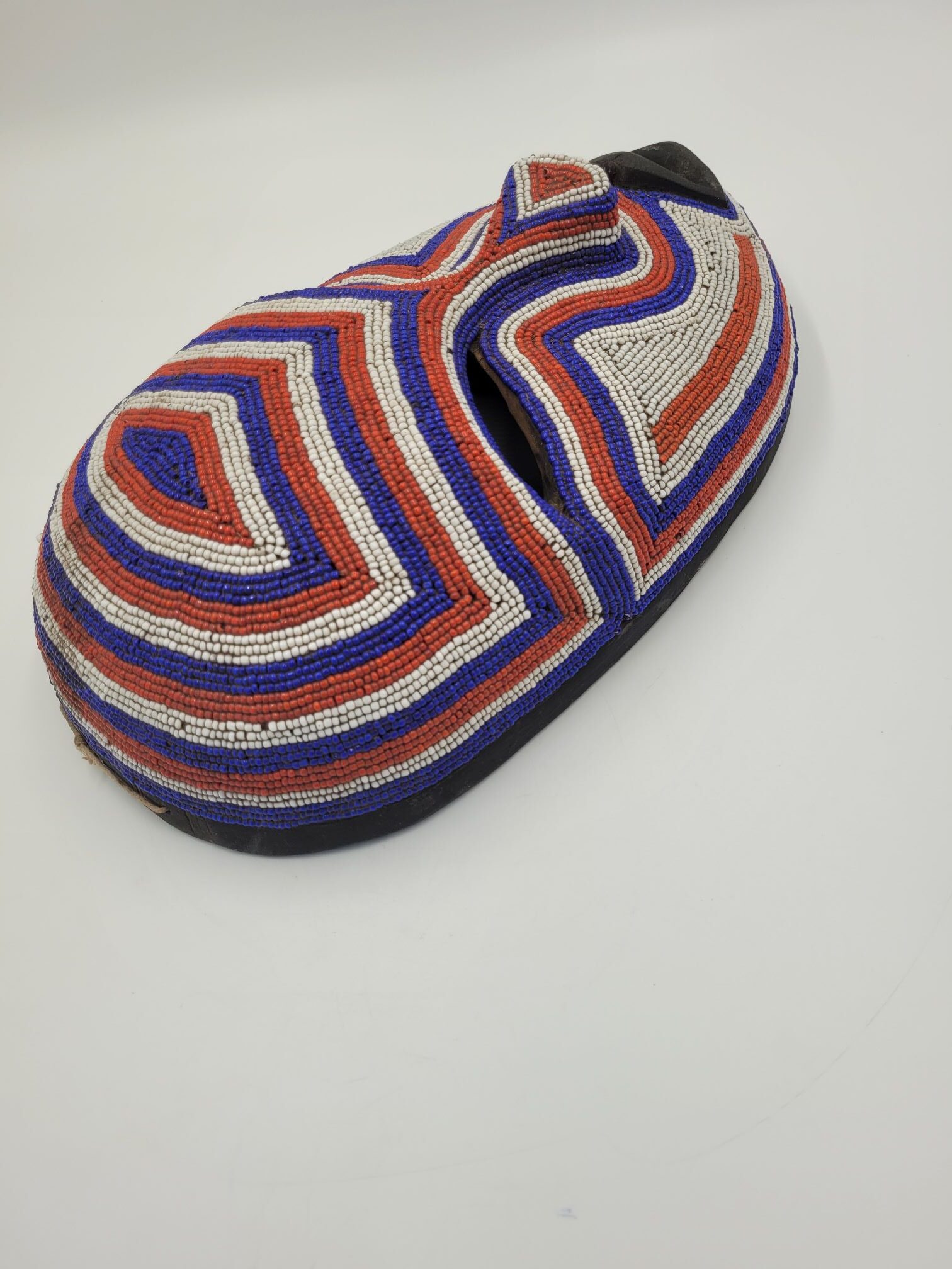 African Artwork, Hand Carved Beaded Luba Traditional Mask - Image 3