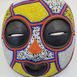 Hand Carved Beaded Luba Face Mask, African Wall Decor