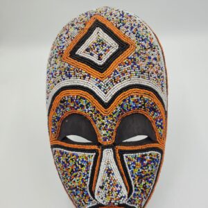 Vintage Hand Carved Colorful Beaded African Mask, Fine Art