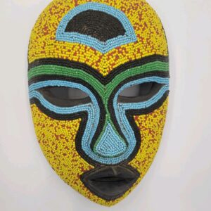 African Art, Hand Carved D. R. Congo Beaded Colorful Mask