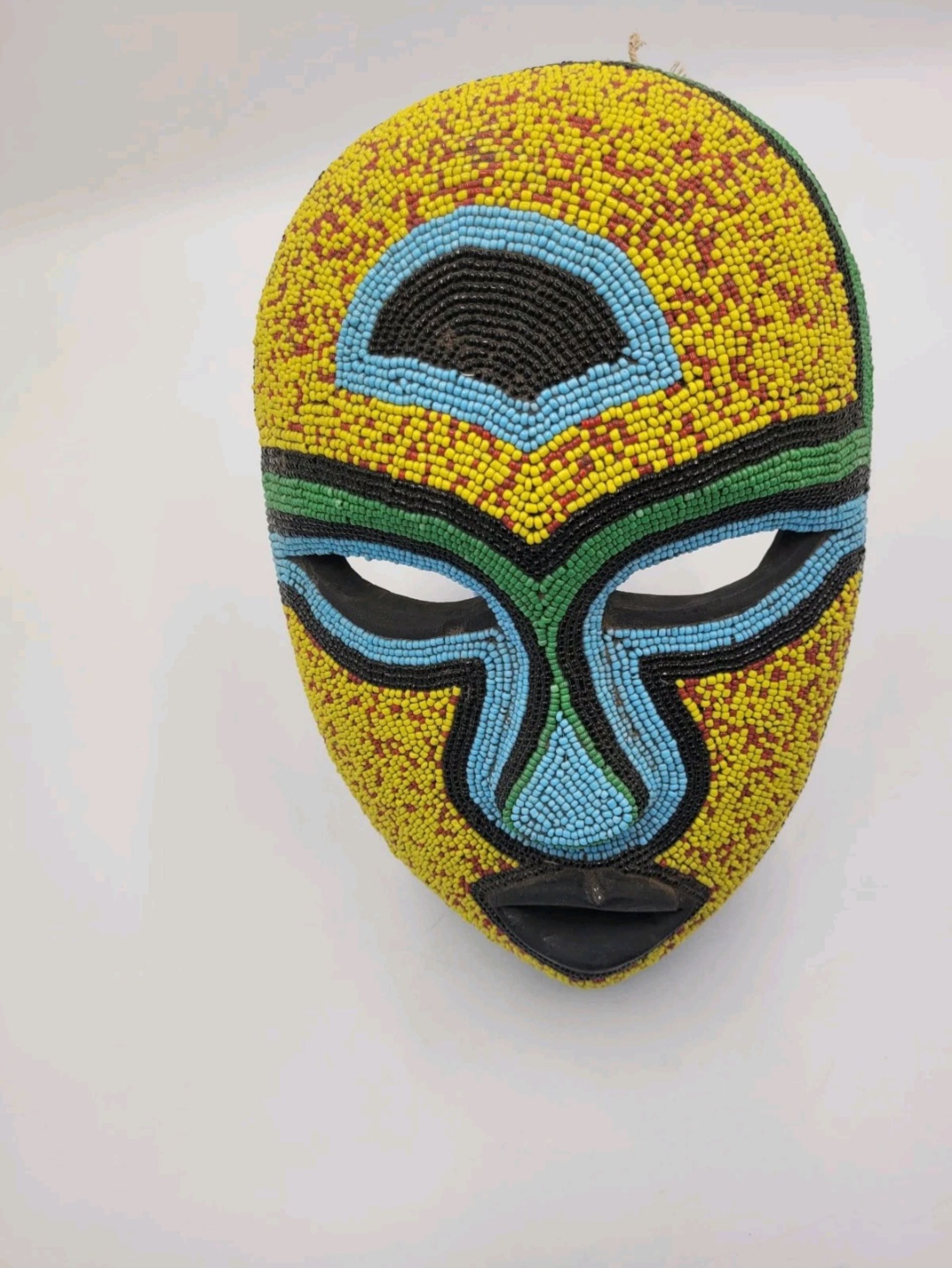 African Art, Hand Carved D. R. Congo Beaded Colorful Mask - Image 2