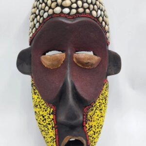 Rare African Hand Carved Wooden Tribal Mask With Shells And Beadwork, One Of A Kind